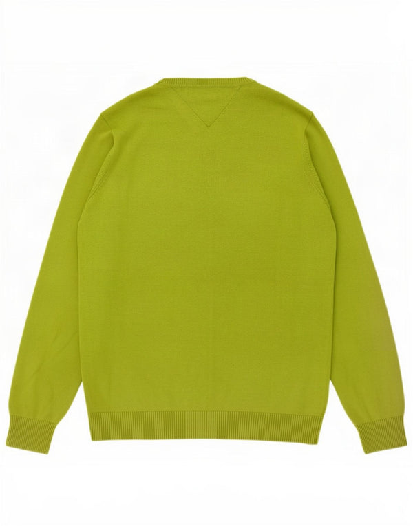 Tommy Hilfiger Mens V-Neck Jumper Sweater Small Green Cotton