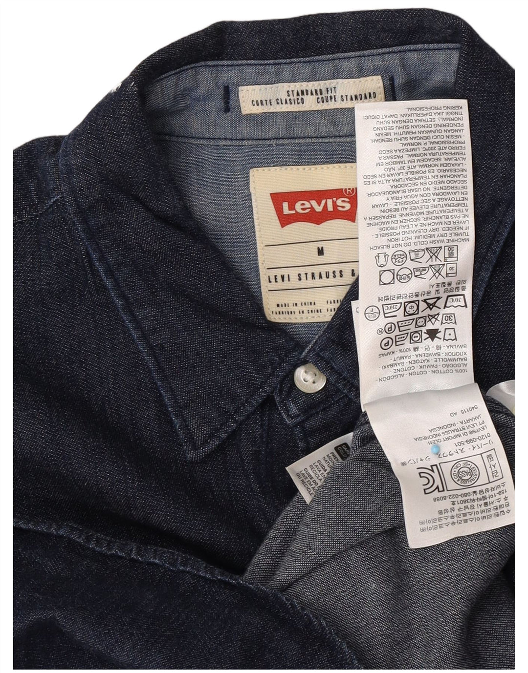 Мужская джинсовая рубашка стандартного кроя Levi's, темно-синяя, хлопковая, среднего размера