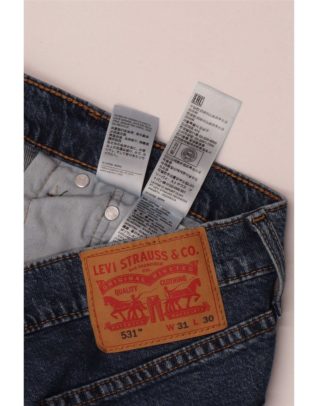 Мужские джинсы Levi's Slim 531 W31 L30 синие, хлопок