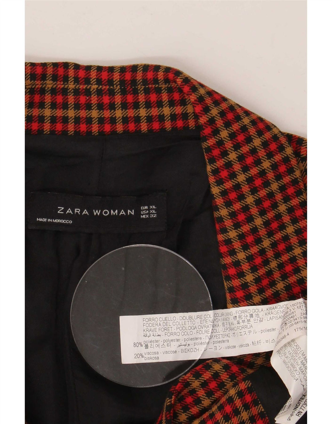 Женский пиджак Zara на 2 пуговицах, Великобритания 18 XL, полиэстер в разноцветную клетку