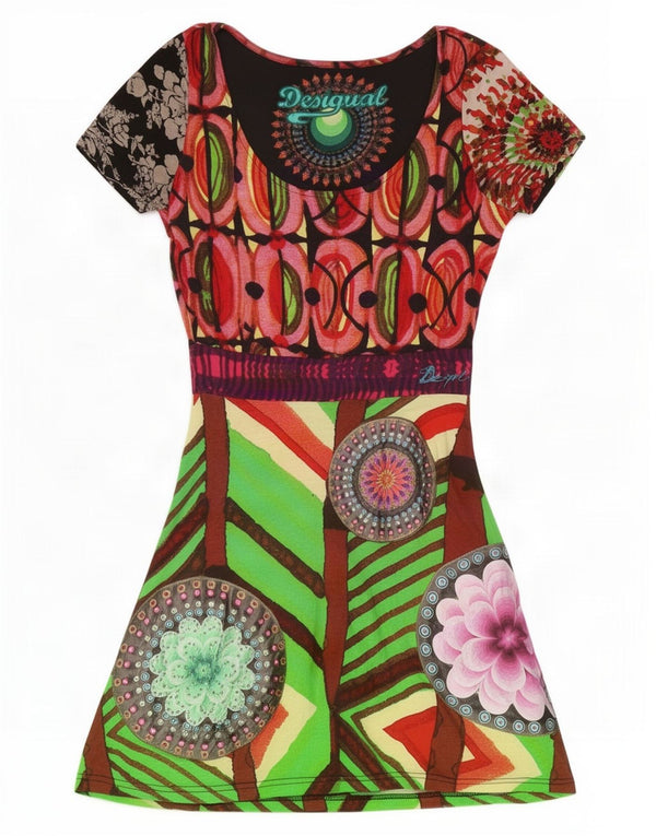 Desigual Womens A-Line Dress UK 18 XL Green Geometric Viscose