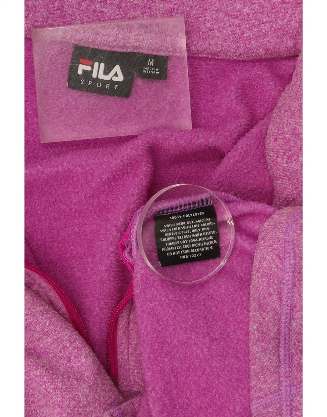 FILA Womens Zip Neck Hoodie Jumper UK 14 Medium Pink Polyester Vintage Fila and Second-Hand Fila from Messina Hembry 