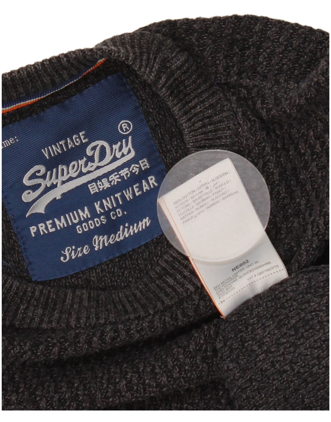 Мужской джемпер с круглым вырезом Superdry, хлопковый свитер среднего серого цвета
