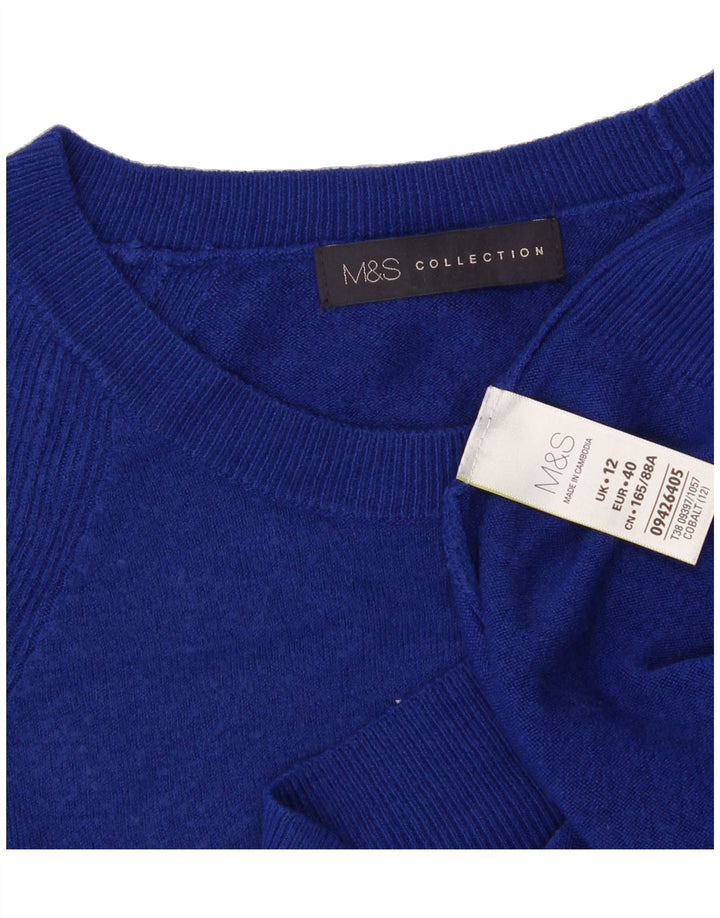 MARKS & SPENCER Womens Boat Neck Jumper Sweater UK 12 Medium Blue Acrylic Vintage Marks & Spencer and Second-Hand Marks & Spencer from Messina Hembry 