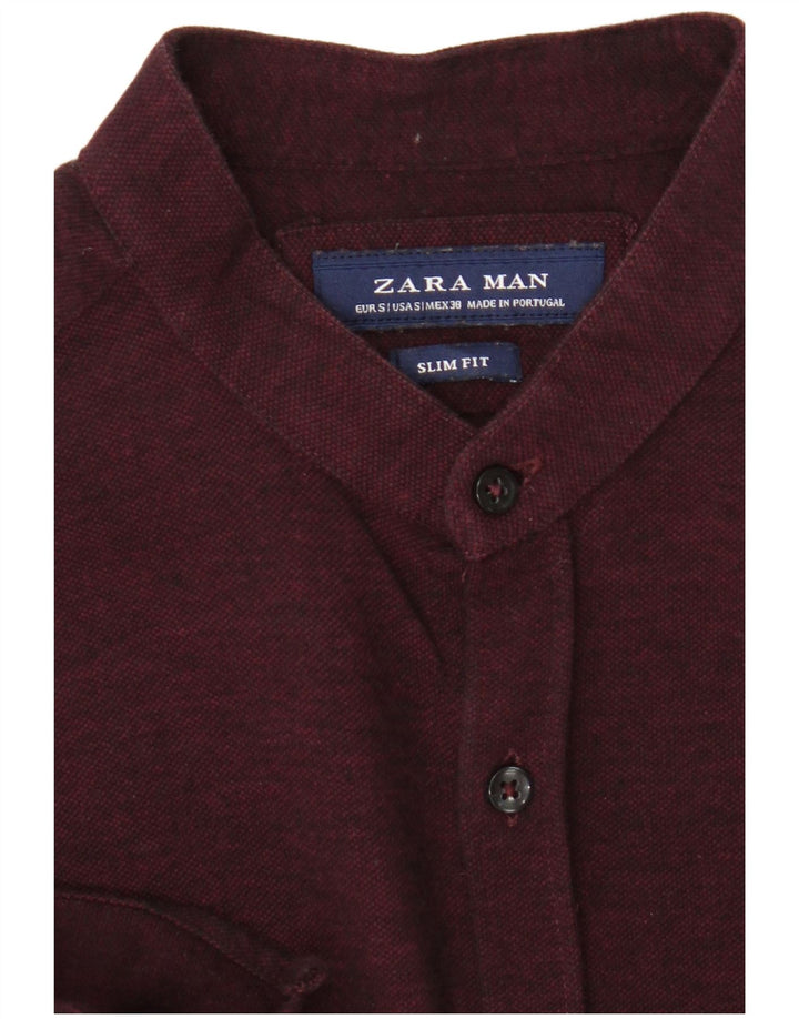 Мужская рубашка узкого кроя Zara, маленькая темно-бордовая