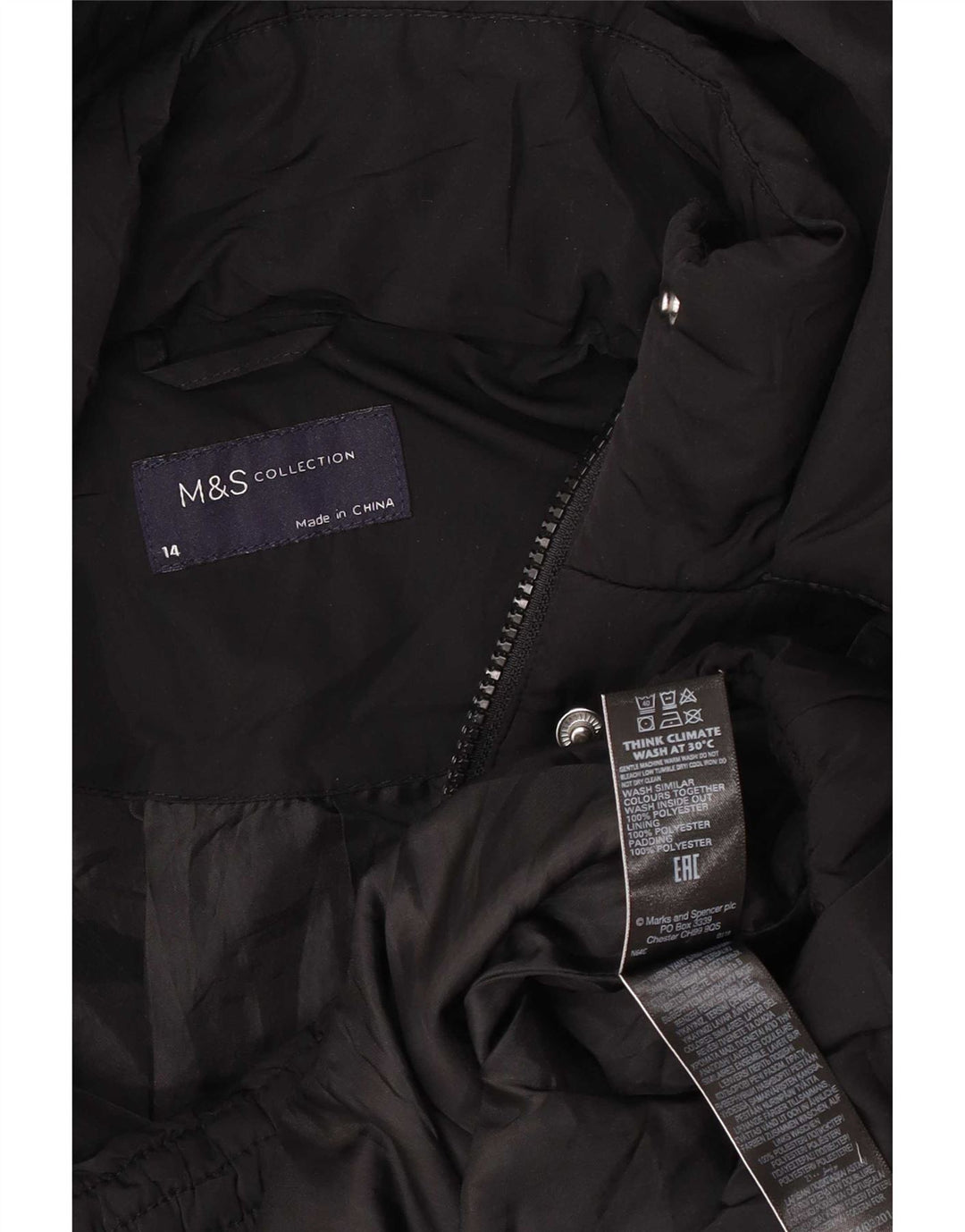 Женская утепленная куртка большого размера с капюшоном Marks & Spencer UK 14, большая черная