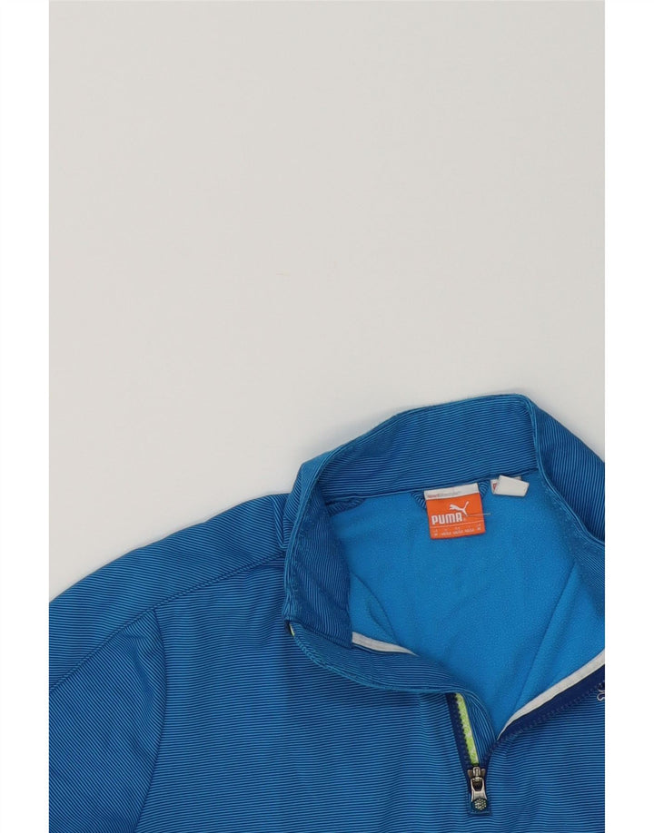 PUMA Mens Zip Neck Pullover Tracksuit Top Medium Blue Striped Polyester Vintage Puma and Second-Hand Puma from Messina Hembry 