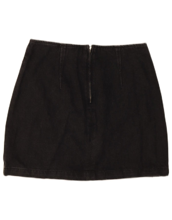 Topshop Womens Mini Denim Skirt UK 12 Medium W30  Black Geometric Cotton