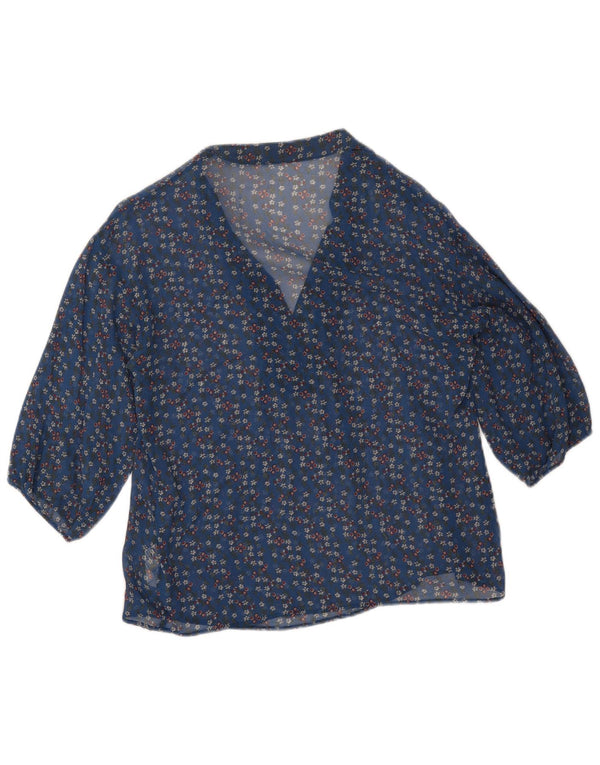 Pinko Женская прозрачная блузка с рукавами 3/4, топ UK 12, средний синий с цветочным принтом