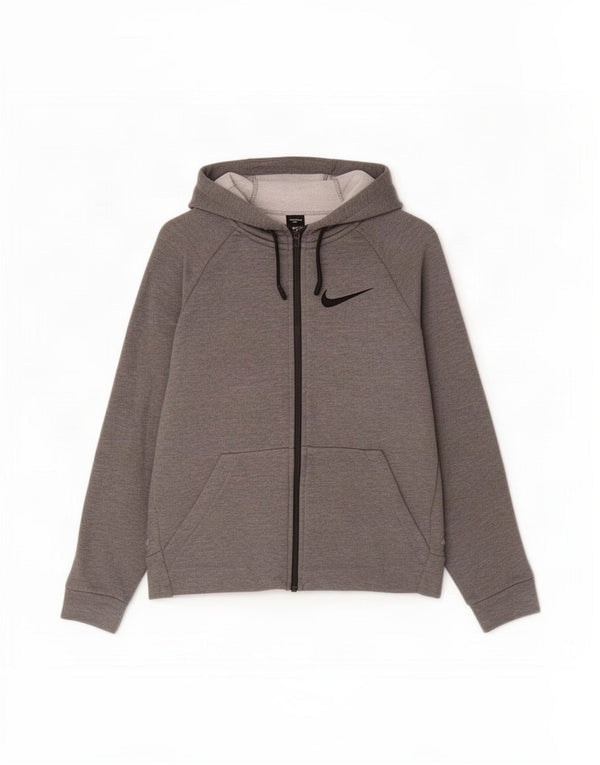 Свитер с капюшоном на молнии Nike Dri Fit для девочек 12–13 лет, большой серый полиэстер