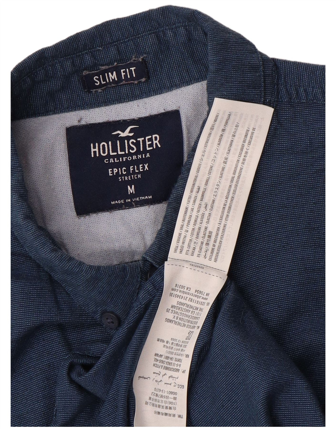 Мужская рубашка приталенного кроя Hollister, средний темно-синий хлопок