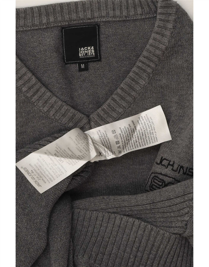 Мужской джемпер с v-образным вырезом Jack & Jones, средний серый хлопковый свитер