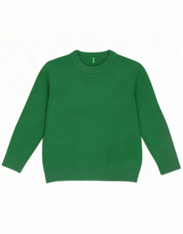 Benetton Womens Crew Neck Jumper Sweater UK 12 Medium Green Virgin Wool