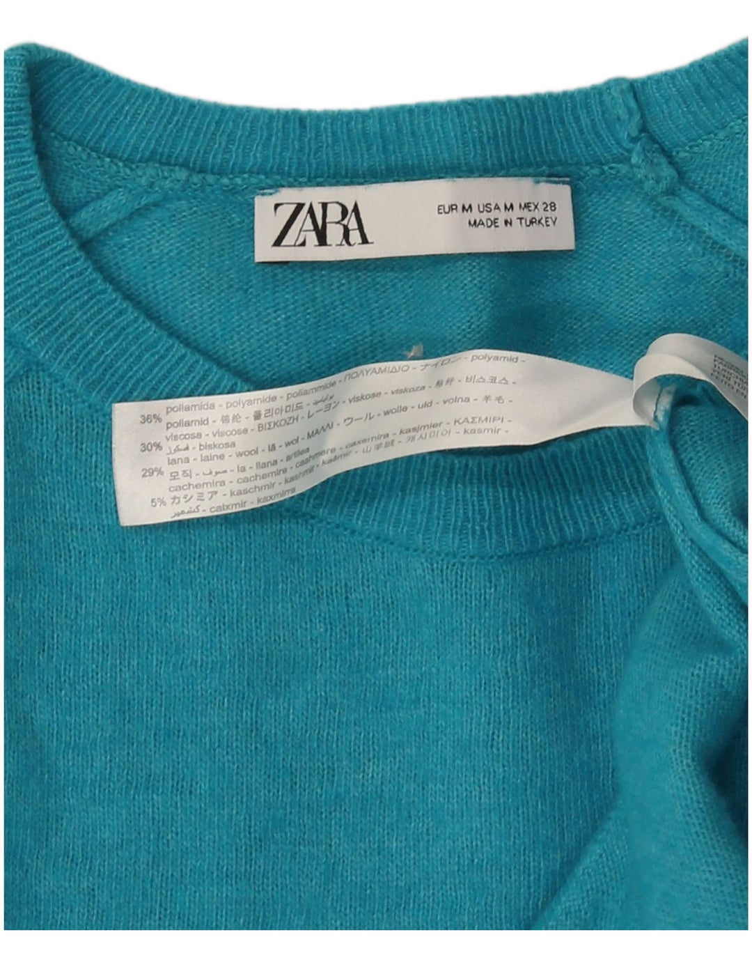 Женский джемпер с круглым вырезом Zara UK 12, средний бирюзовый полиамид