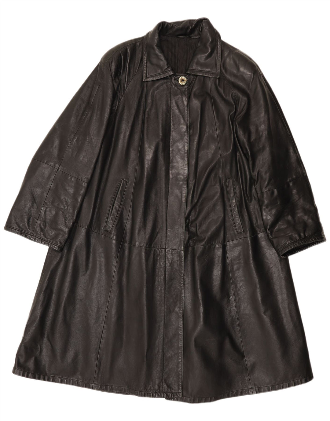 Винтажное женское кожаное пальто IT 42 Medium Black Leather