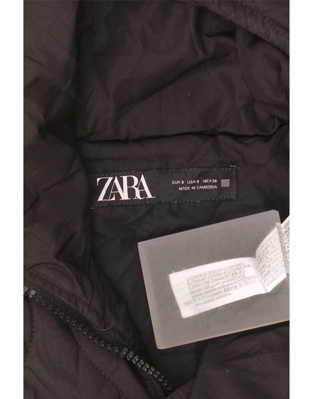 Женская стеганая куртка оверсайз с капюшоном Zara UK 10, маленький черный полиэстер