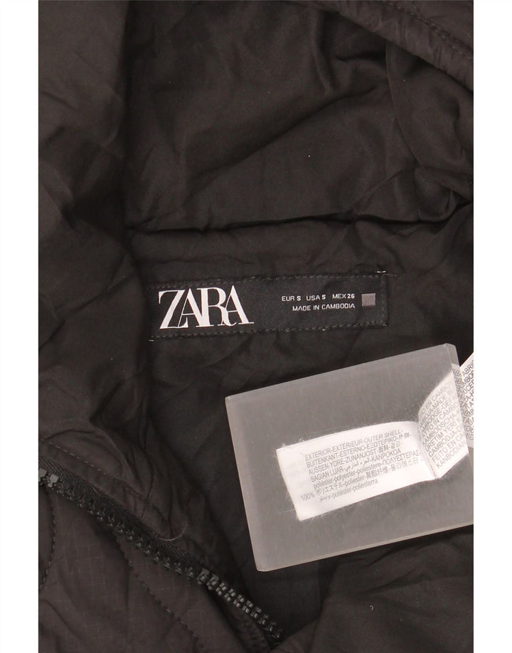 Женская стеганая куртка оверсайз с капюшоном Zara UK 10, маленький черный полиэстер