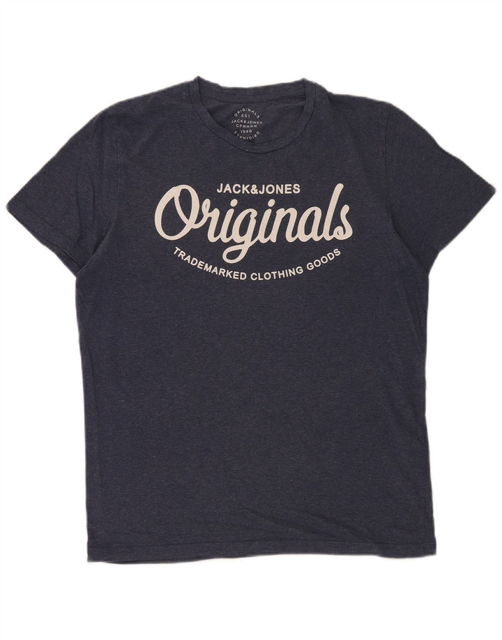 Мужская футболка с рисунком Jack & Jones, темно-синий, хлопковый топ среднего размера