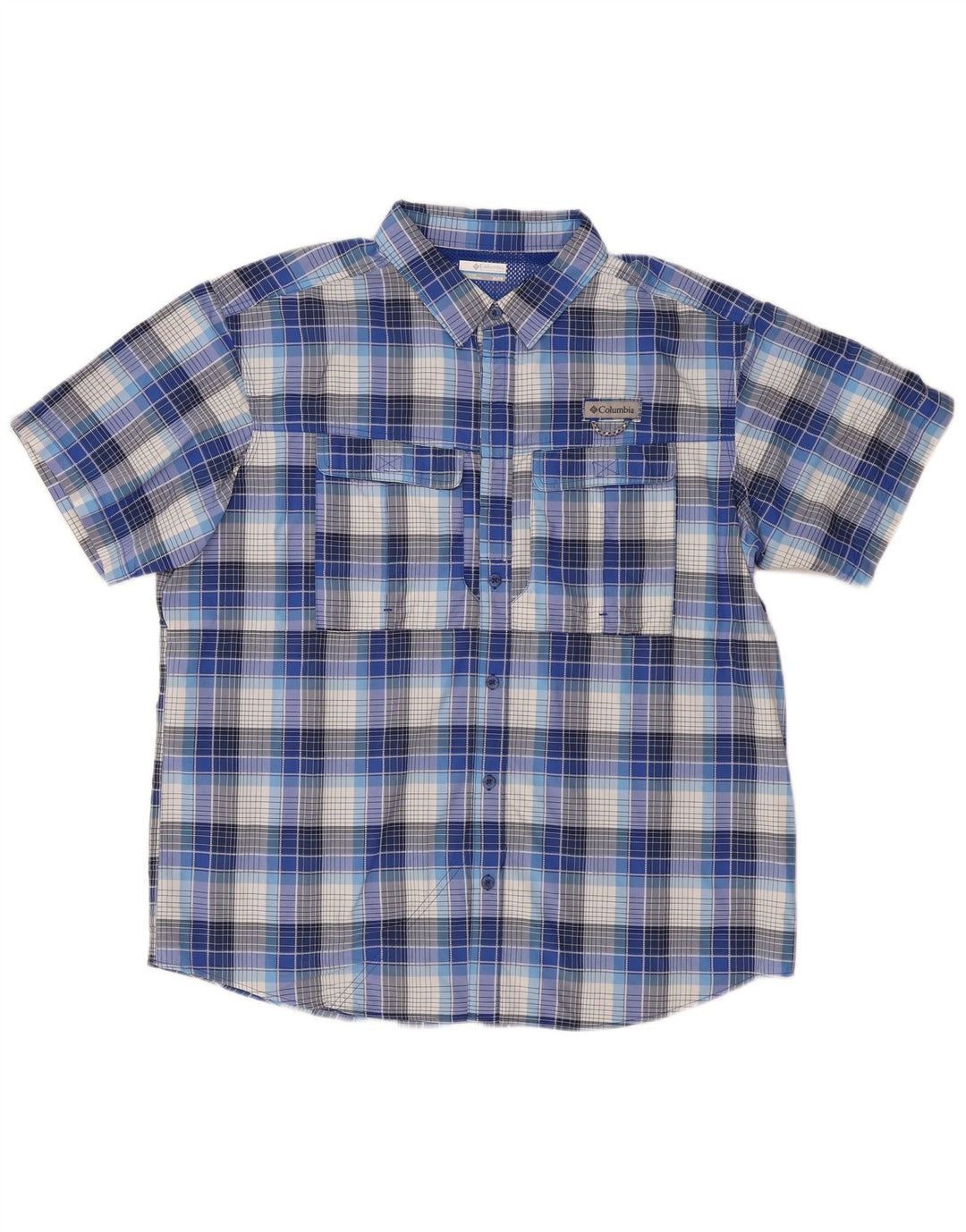 COLUMBIA Mens Short Sleeve Shirt XL Blue Check Nylon