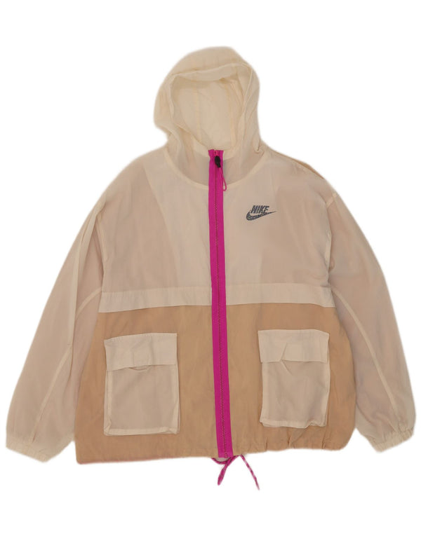 Женская оверсайз-дождевик с капюшоном Nike UK 10, маленькая, бежевый, цветной блок