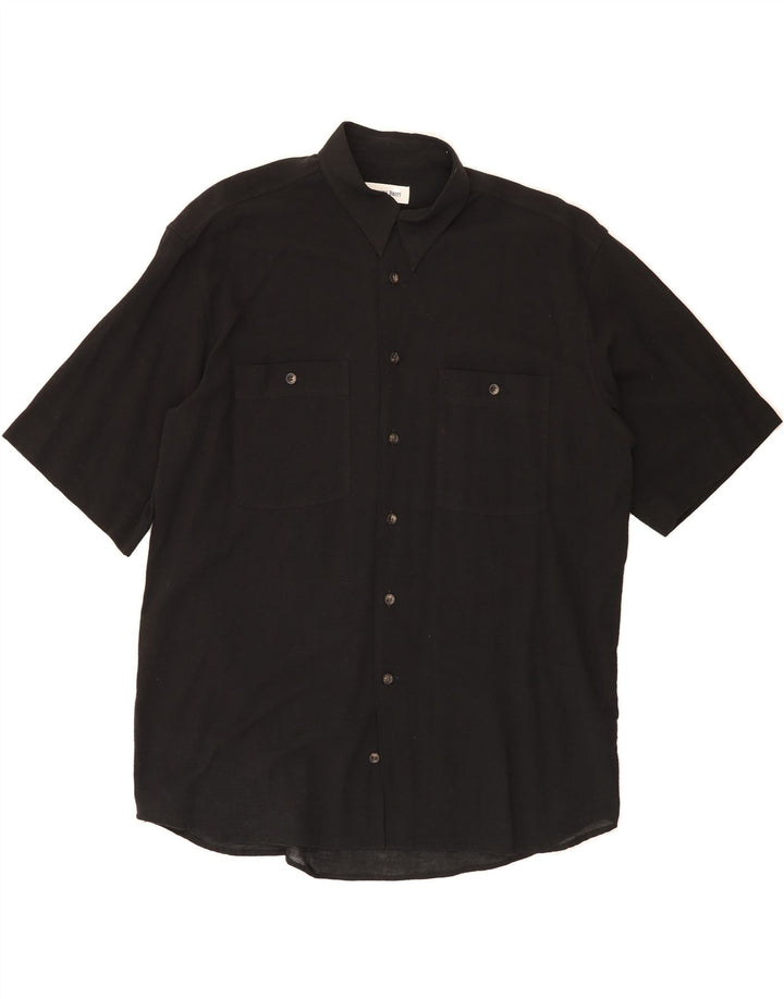 JACQUES BRITT Mens Short Sleeve Shirt Size 17 1/2 44 XL Black Vintage Jacques Britt and Second-Hand Jacques Britt from Messina Hembry 