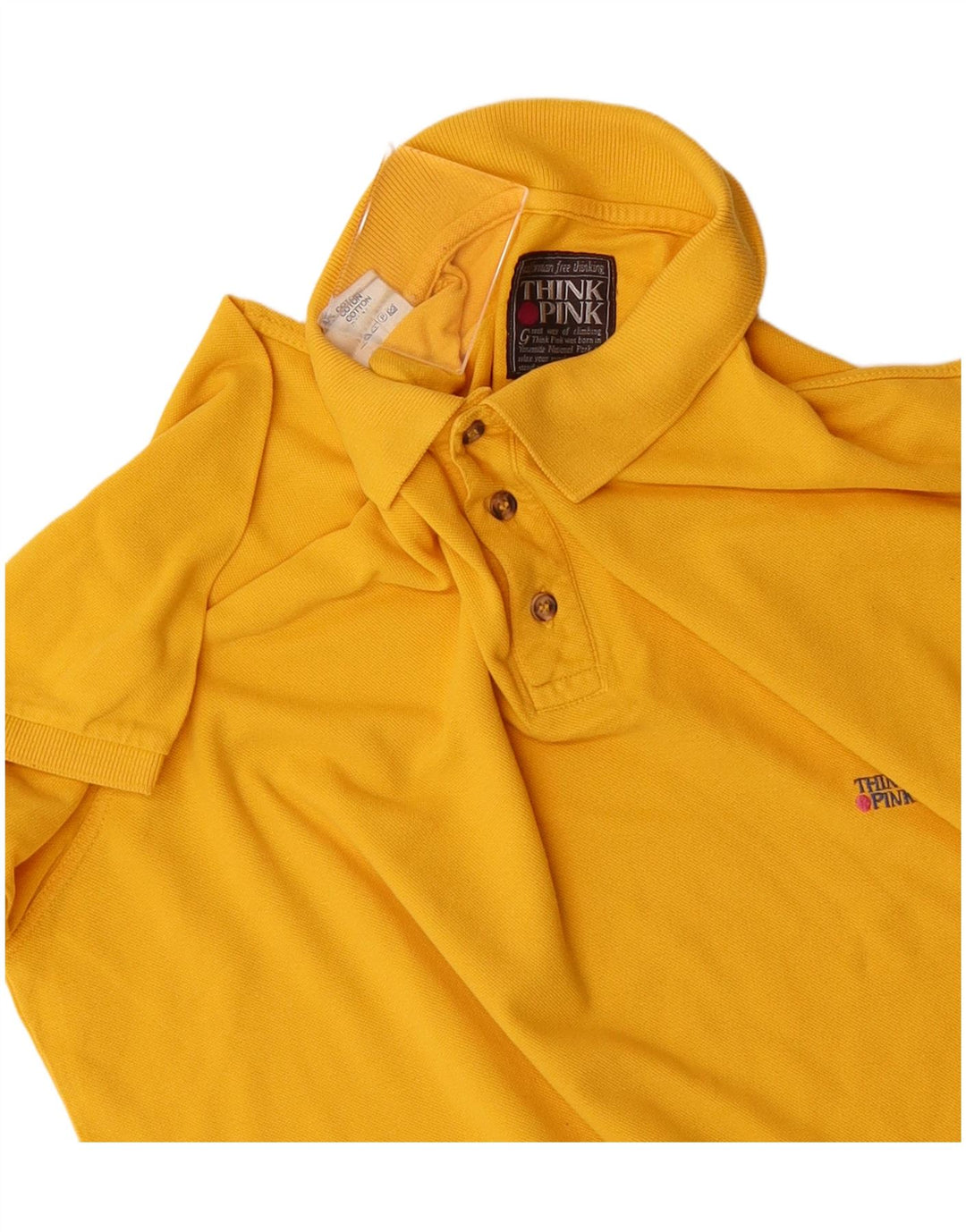 THINK PINK Mens Polo Shirt Large Yellow Cotton