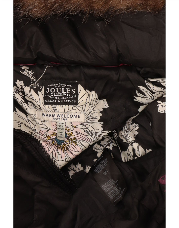 Женское стеганое пальто Joules UK 10, маленькое черное полиэстер с капюшоном