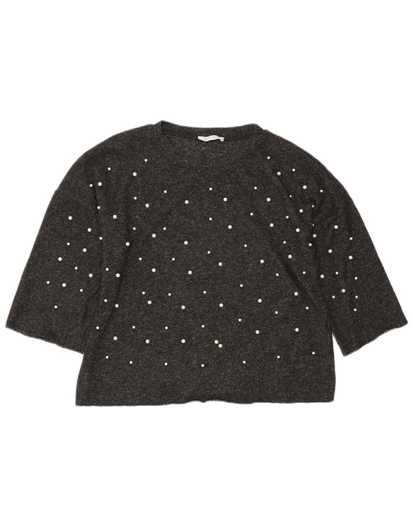 Женский укороченный топ оверсайз ZARA с рукавом 3/4, UK 10, маленький, серый, вискоза