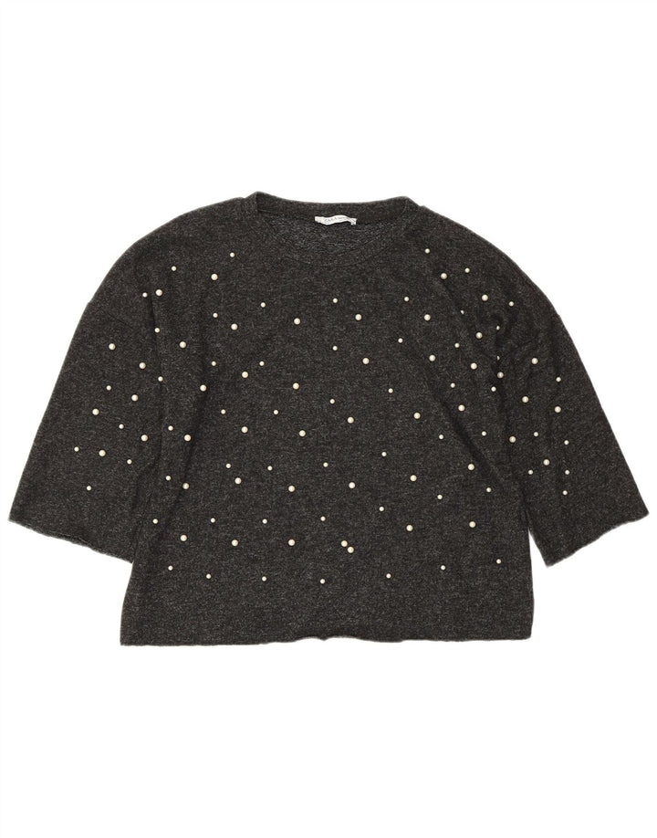 Женский укороченный топ оверсайз ZARA с рукавом 3/4, UK 10, маленький, серый, вискоза