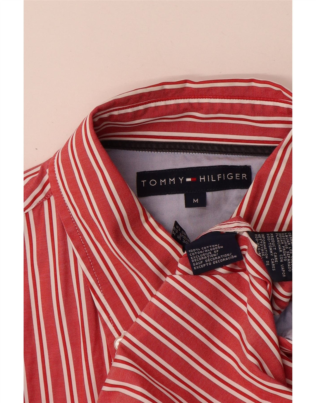 Tommy Hilfiger Мужская рубашка из хлопка в красную полоску среднего размера