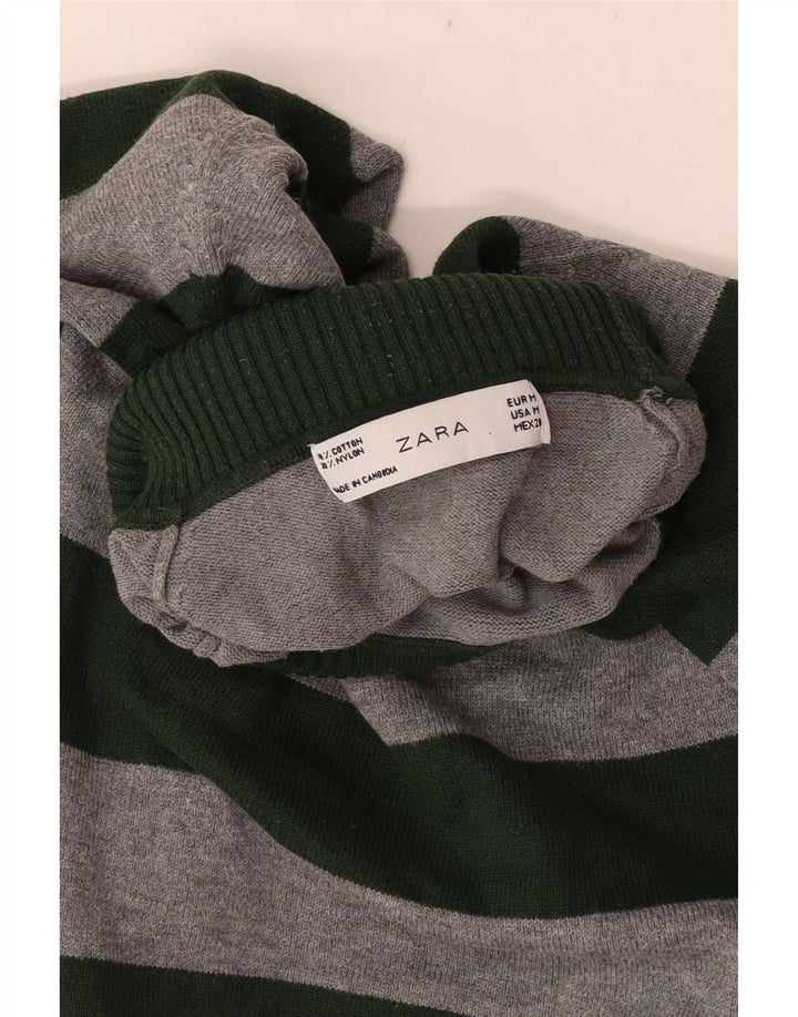 Женский джемпер с высоким воротником Zara UK 12, хлопковый средний серый цвет в полоску
