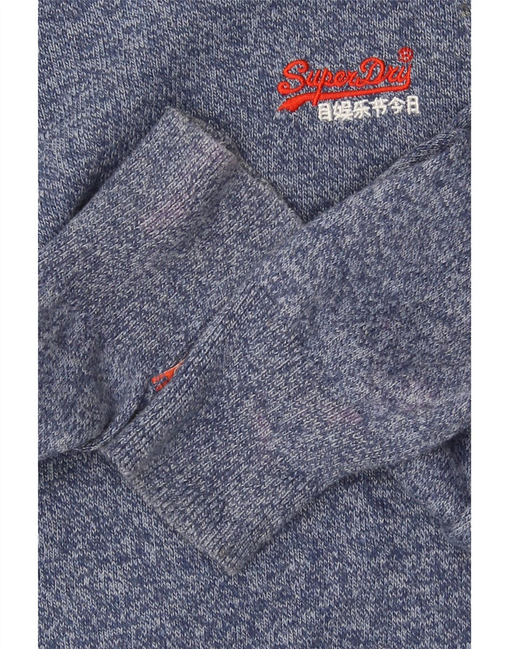 Мужской трикотажный джемпер с круглым вырезом Superdry, хлопковый свитер среднего синего цвета с крапинками