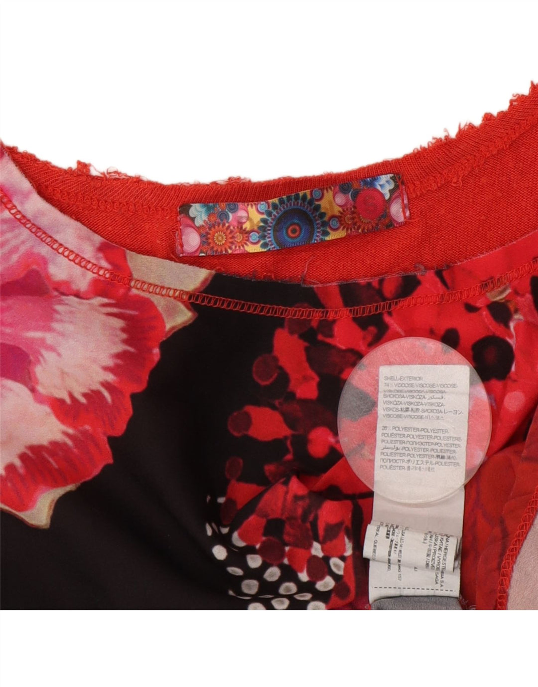 Женская футболка оверсайз Desigual Crazy Pattern Top UK 10, маленькая красная с цветочным принтом