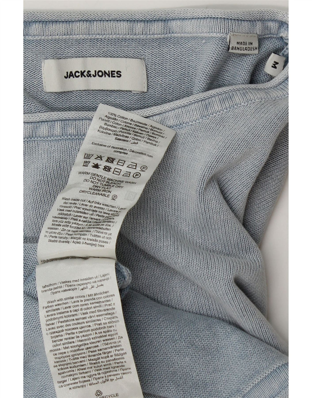 Мужской джемпер с вырезом лодочкой Jack & Jones, хлопковый свитер среднего синего цвета