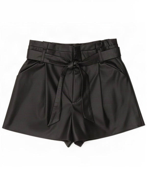 Женские шорты из искусственной кожи с завышенной талией Zara Medium W30, черные полиуретановые