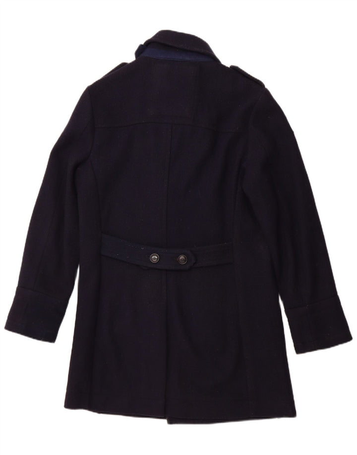 SUPERDRY Womens Pea Coat UK 16 Large Navy Blue Wool