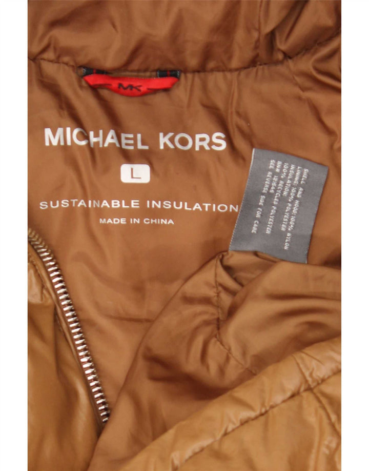 Мужская стеганая куртка с капюшоном Michael Kors UK 40, большая коричневая, полиэстер