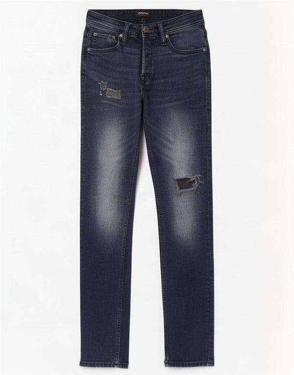 Jack & Jones Mens GLENN Distressed Slim Jeans W27 L32 Blue Cotton