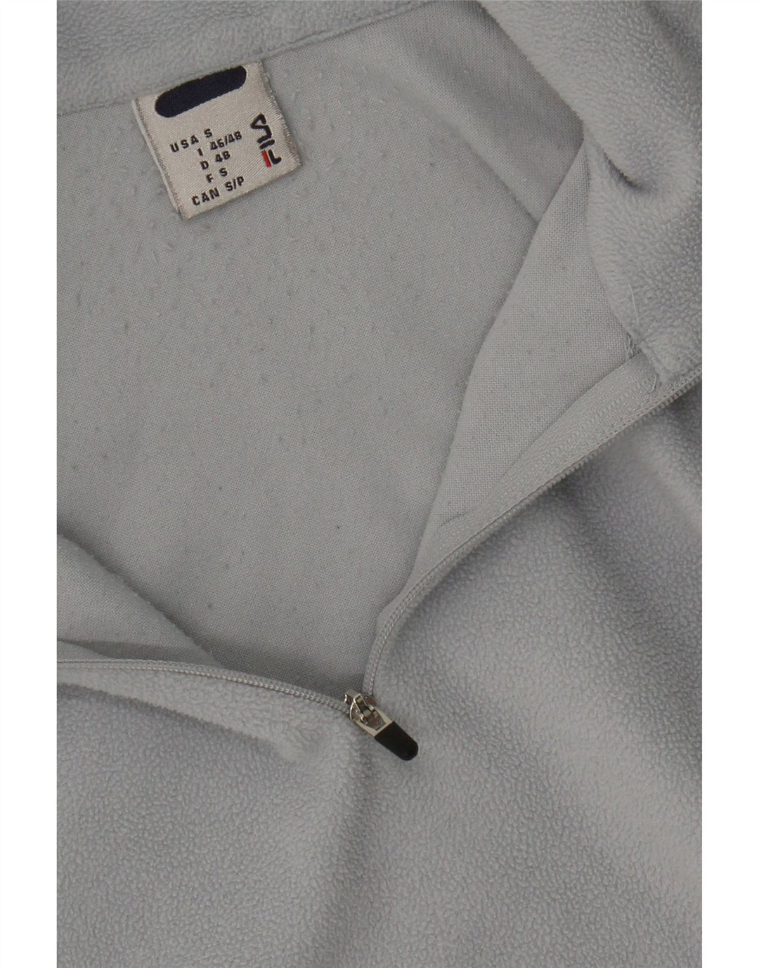 FILA Womens Zip Neck Fleece Jumper UK 10 Small Grey Polyester Vintage Fila and Second-Hand Fila from Messina Hembry 