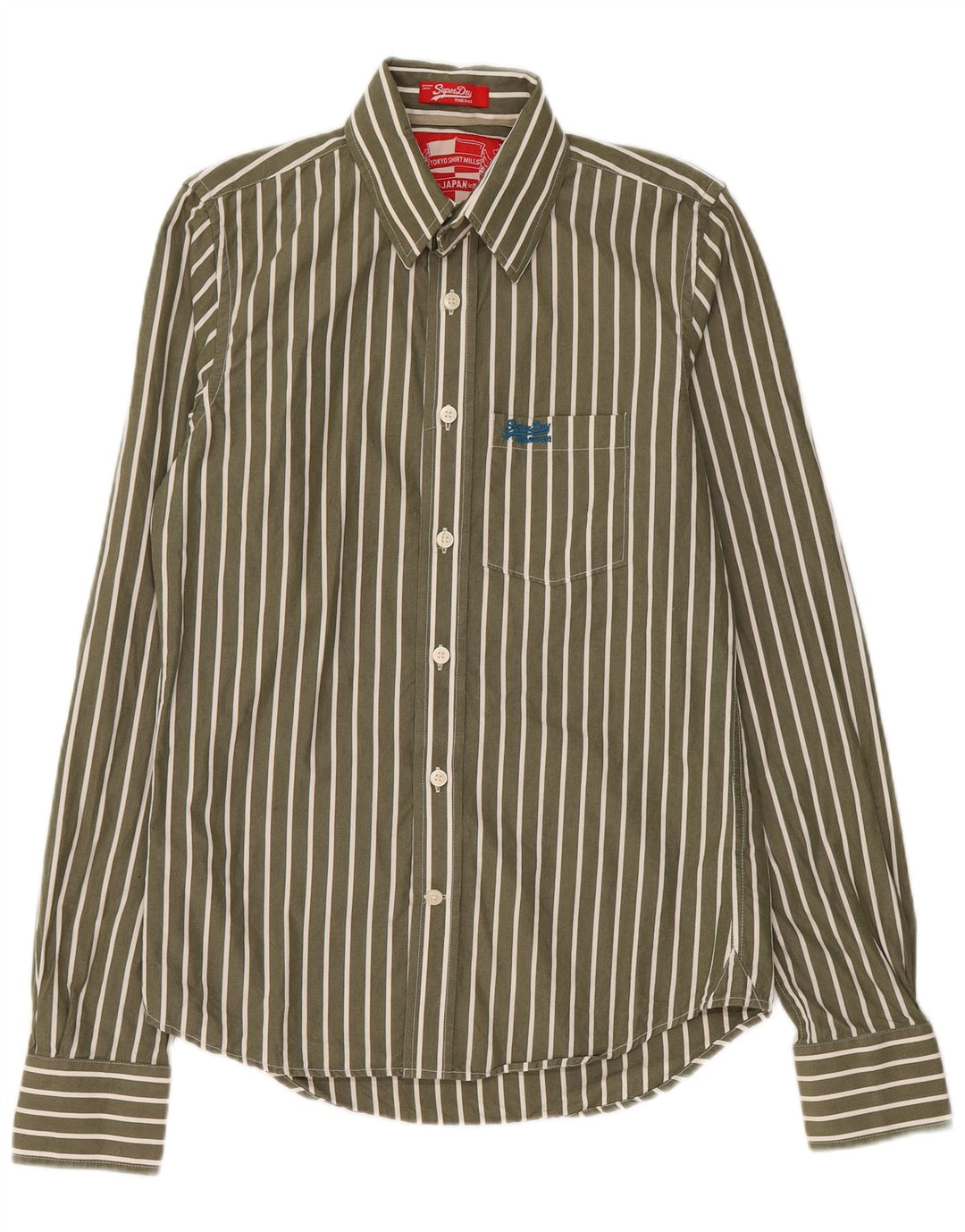 SUPERDRY Mens Shirt Medium Khaki Pinstripe Cotton