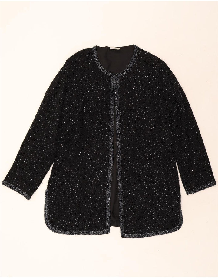 VINTAGE Womens Open Blazer Jacket UK 18 XL Black Polyester Vintage Vintage and Second-Hand Vintage from Messina Hembry 