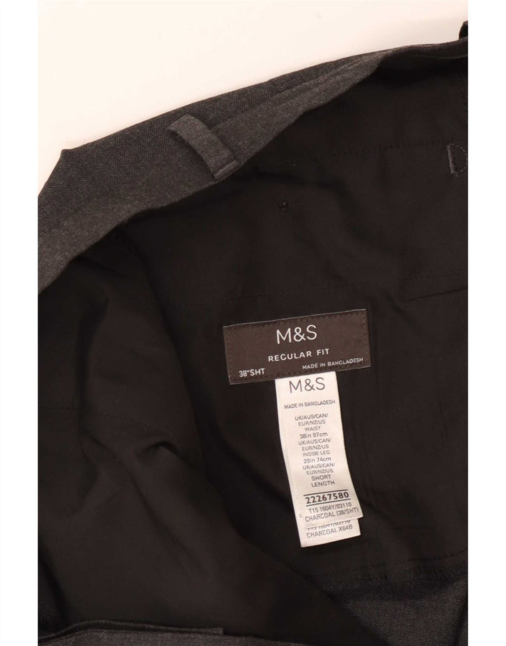 Мужские костюмные брюки классического кроя Marks & Spencer W38 L29, серый полиэстер