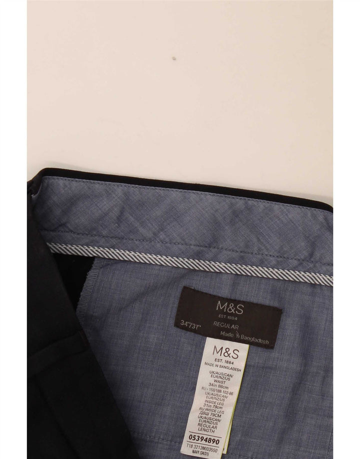 Мужские прямые брюки стандартного костюма Marks & Spencer W34 L31 темно-синие