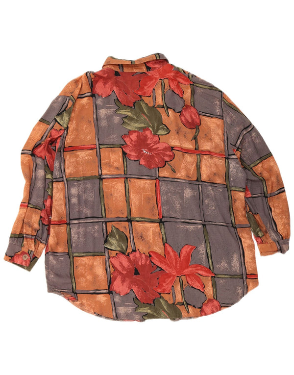 Винтажная женская блузка-рубашка UK 22 3XL, разноцветная вискоза с цветочным принтом