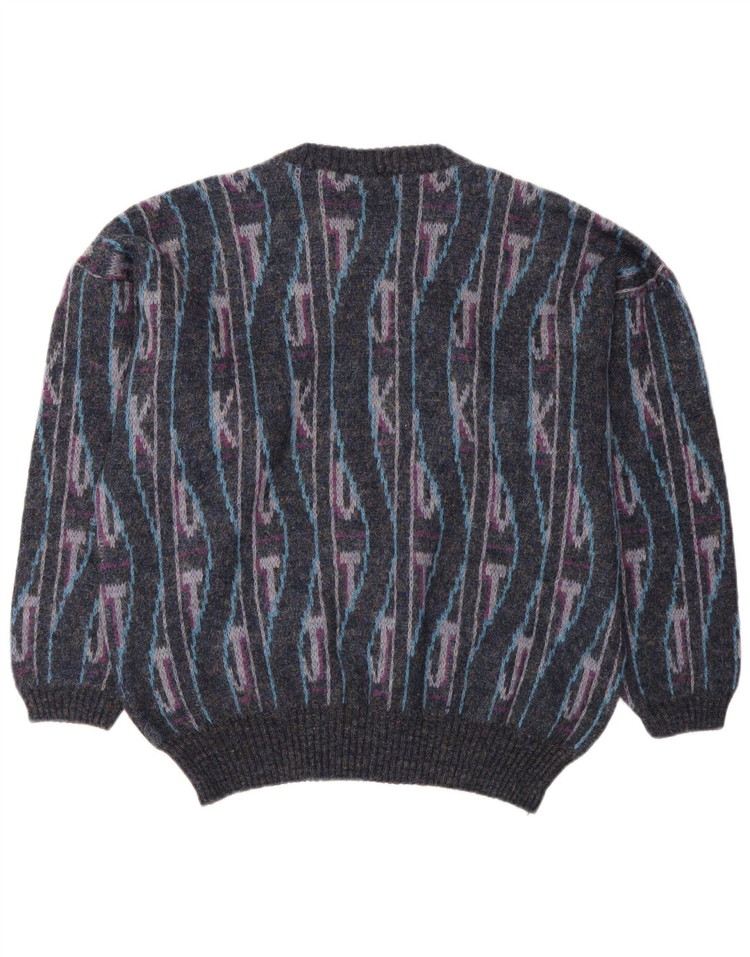 Винтажный мужской джемпер с круглым вырезом IT 50, средний разноцветный с геометрическим узором