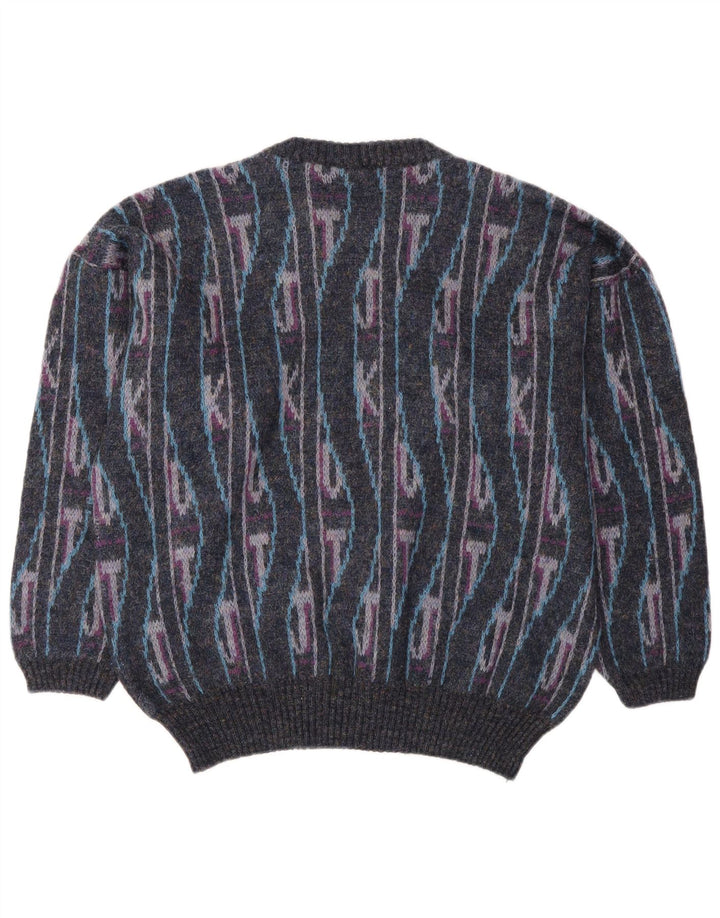 Винтажный мужской джемпер с круглым вырезом IT 50, средний разноцветный с геометрическим узором