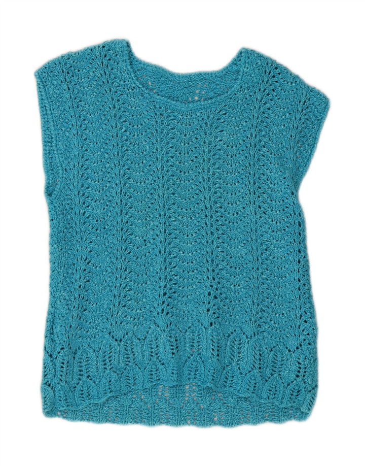 VINTAGE Womens Crochet Vest Tank Top UK 12 Medium Blue Vintage Vintage and Second-Hand Vintage from Messina Hembry 