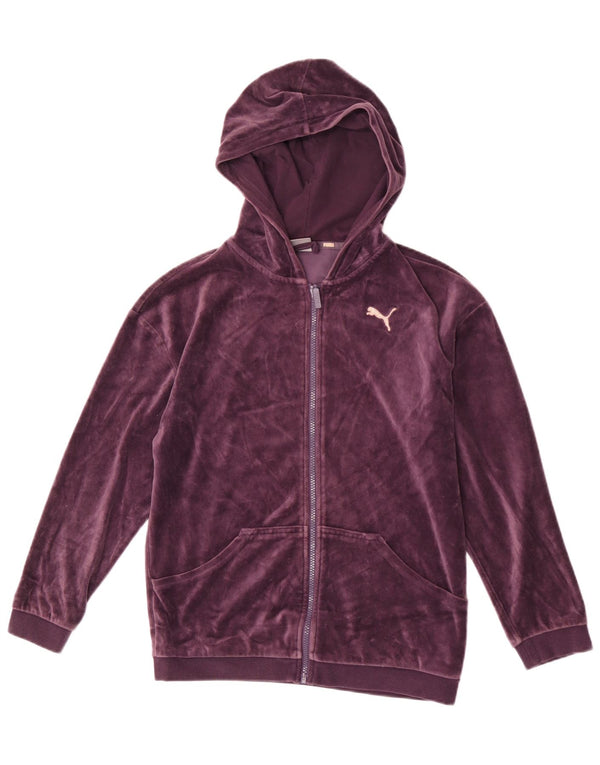 Бархатный свитер с капюшоном на молнии для девочек Puma, 13–14 лет, фиолетовый, хлопок