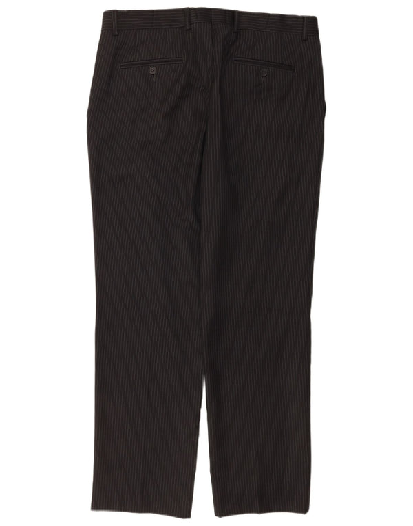 Мужские прямые костюмные брюки Zara EU 46 XL W36 L30, черные шерстяные в тонкую полоску