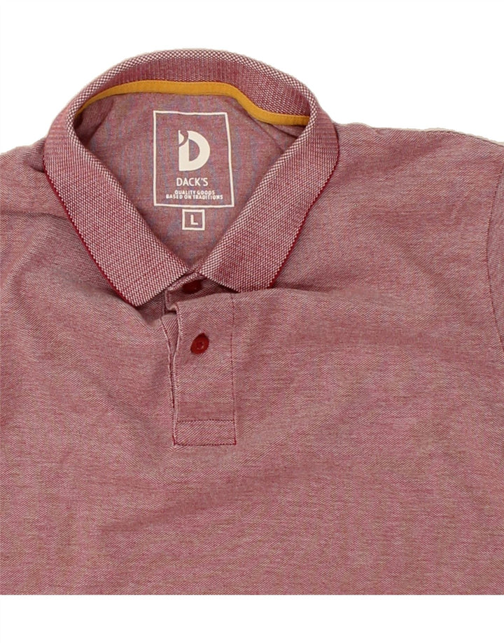DACK'S Mens Slim Polo Shirt Large Red Cotton Vintage Dack's and Second-Hand Dack's from Messina Hembry 